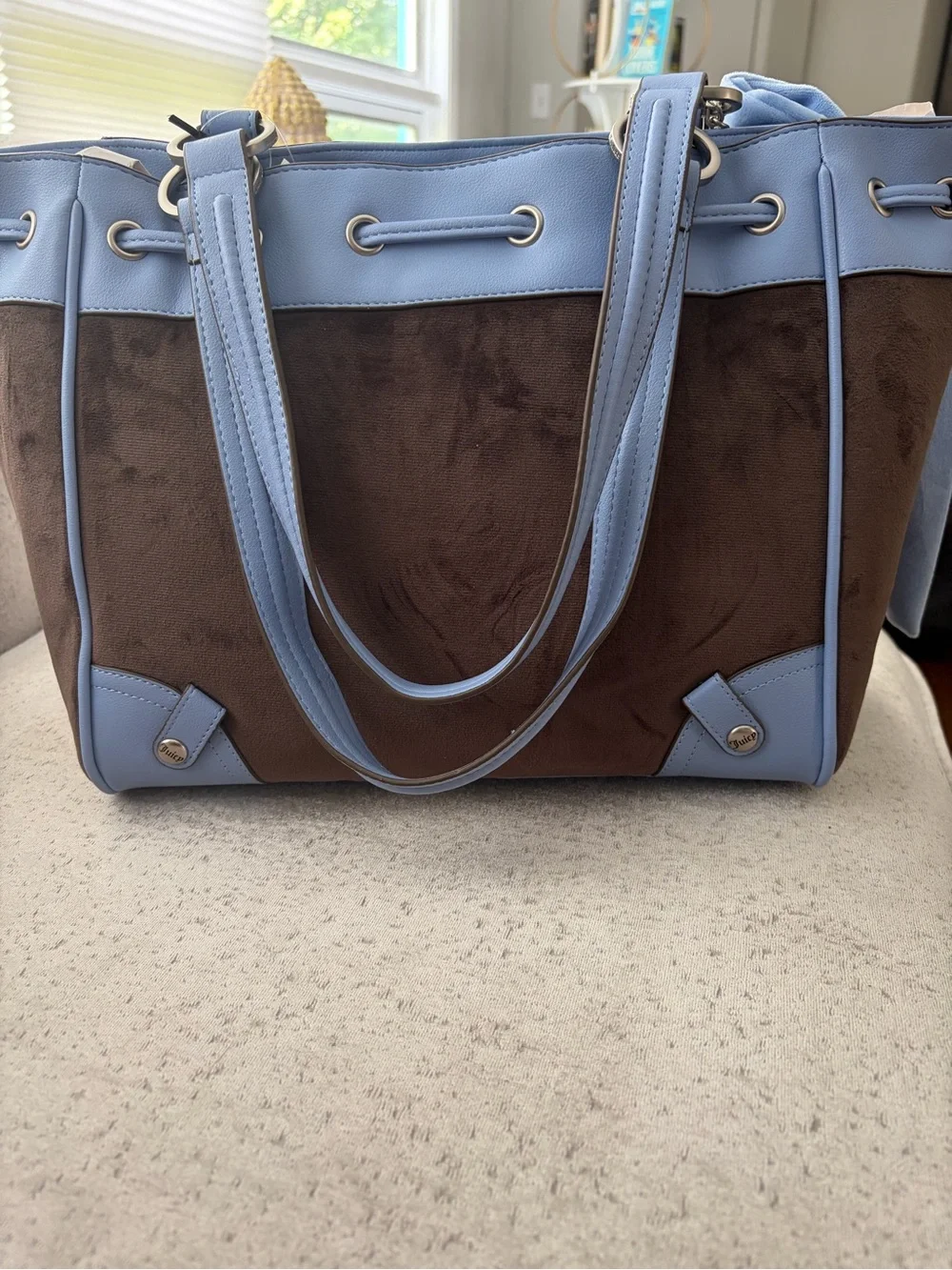 NWT: Juicy Couture Vintage Y2K Scottie Dogs Brown and Blue Daydreamer Tote
